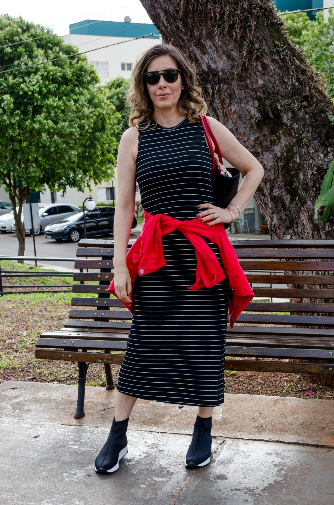 Meu look : Vestido midi e tênis