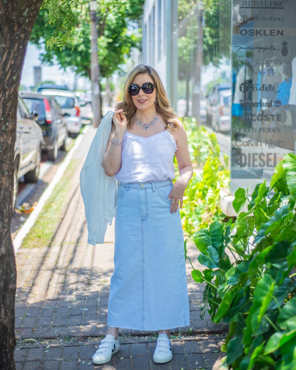 Meu look: Saia jeans longa