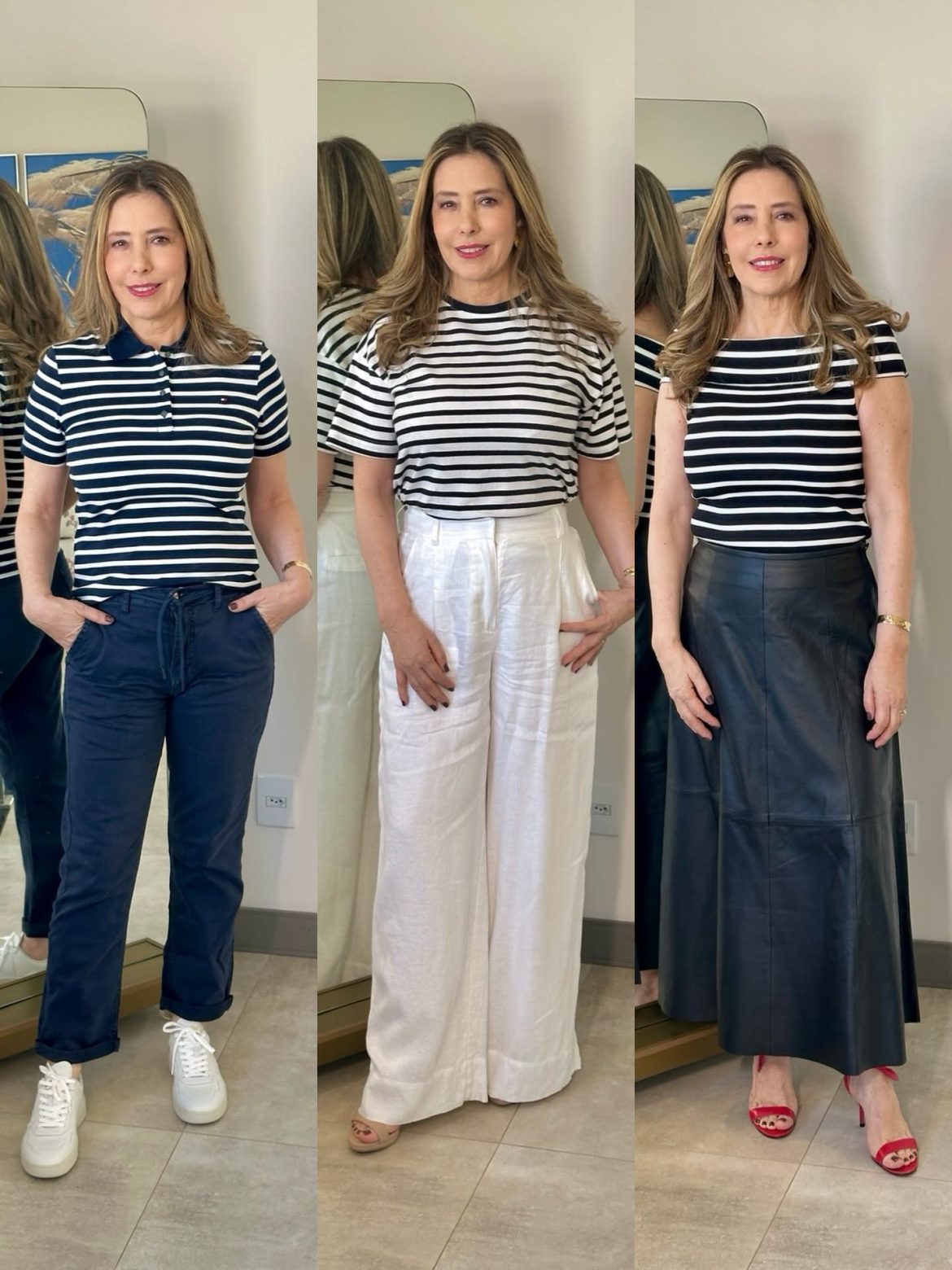 Camiseta listrada: 3 looks elegantes para diferentes ocasiões